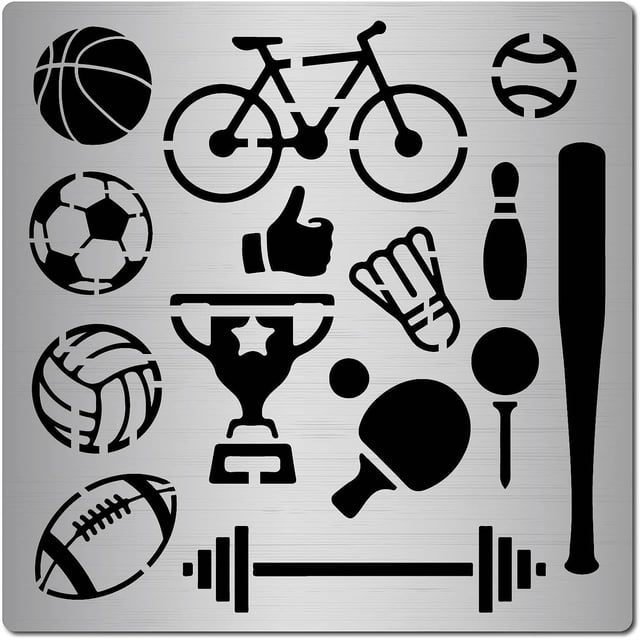 Plantillas deportivas, troqueles metálicos, placas, cortes, pelotas, fútbol, baloncesto, rugby, bicicletas, medallas