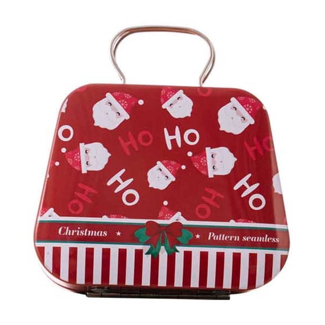Christmas Candy Tin Box with Handle, Mini Iron Gift Box for Kids, Holiday Storage Container for Cookies and Small Treats, Decorative Christmas Party Favor for Home and Tabletop Display