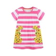 thumbnail image 2 of Juniors Robes Décontractées pour Filles Été Coton Rayé Imprimé Col Rond Manches Courtes Robe de Dessin Animé Plage, Rose, 6-7 Ans, 2 of 9