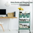 thumbnail image 3 of 3-Tier Rolling Cart, Metal Rolling Storage Cart with Lockable Wheels & Hanging Cups & Hooks, Mobile Trolley Cart for Kitchen, Bathroom, Office, Workshop Green, 3 of 9