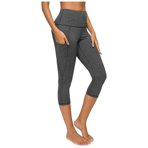 Yoga Capris for Women New Women's High Waisted Yoga Capris with Pockets Workout Sports Running Capris Leggings Quick Dry Seamless Yoga Pants Capris for Women with Pockets Dark Gray S