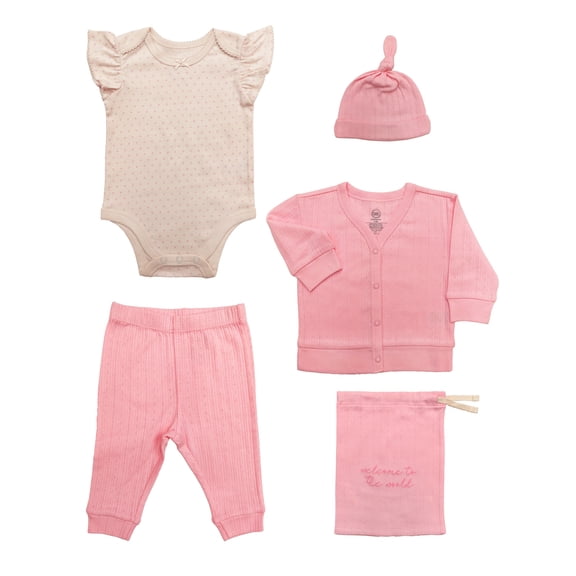 Wonder Nation Baby Girl Take Me Home Layette Gift Set, 4-Piece, Sizes Preemie-9 Months