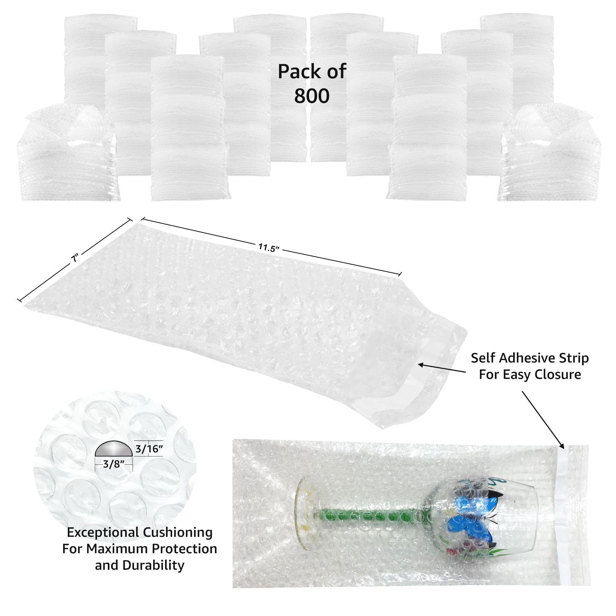 UOFFICE 800 Bubble Out Bags 7x11.5" Wrap Pouches