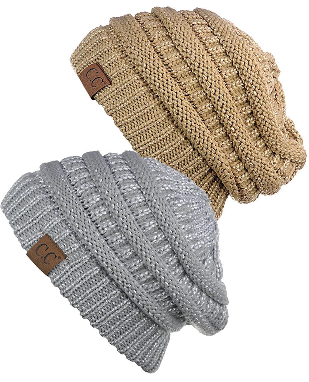 C.C Women's Knit Beanie Cap Hat (2 PACK 