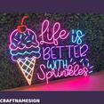thumbnail image 2 of Craftnamesign Life Is Better With Sprinkles Neon Sign, Ice Cream Cone Shop Wall Art, 2 of 4