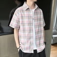 thumbnail image 4 of Camisas y blusas de cuadros rojos para hombre de media manga, de seda, de algodón, de marca barata, estilo hipster coreano, ropa de diseñador asiática, 4 of 5