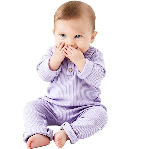 Paiwinds Baby Bodysuit Infant Pajamas Long Sleeve Solid Color Unisex Soft Cotton Newborn Sleepwear Romper for 0-2 Years