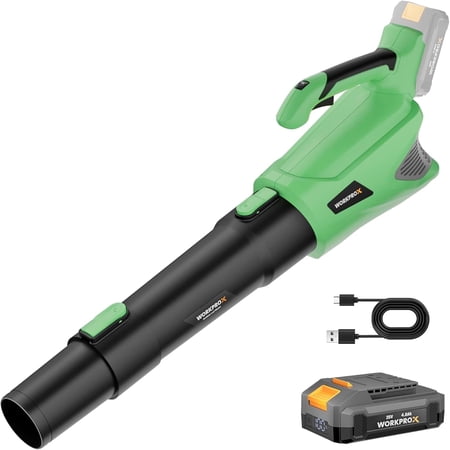 WORKPROX Leaf Blower Cordless, 20V Electric Cordless Leaf Blower, Variable Speed, 4.0Ah Battery and Type-C Charging Cable Included, Blowers for Lawn Care, Patio Cleaning, etc.
