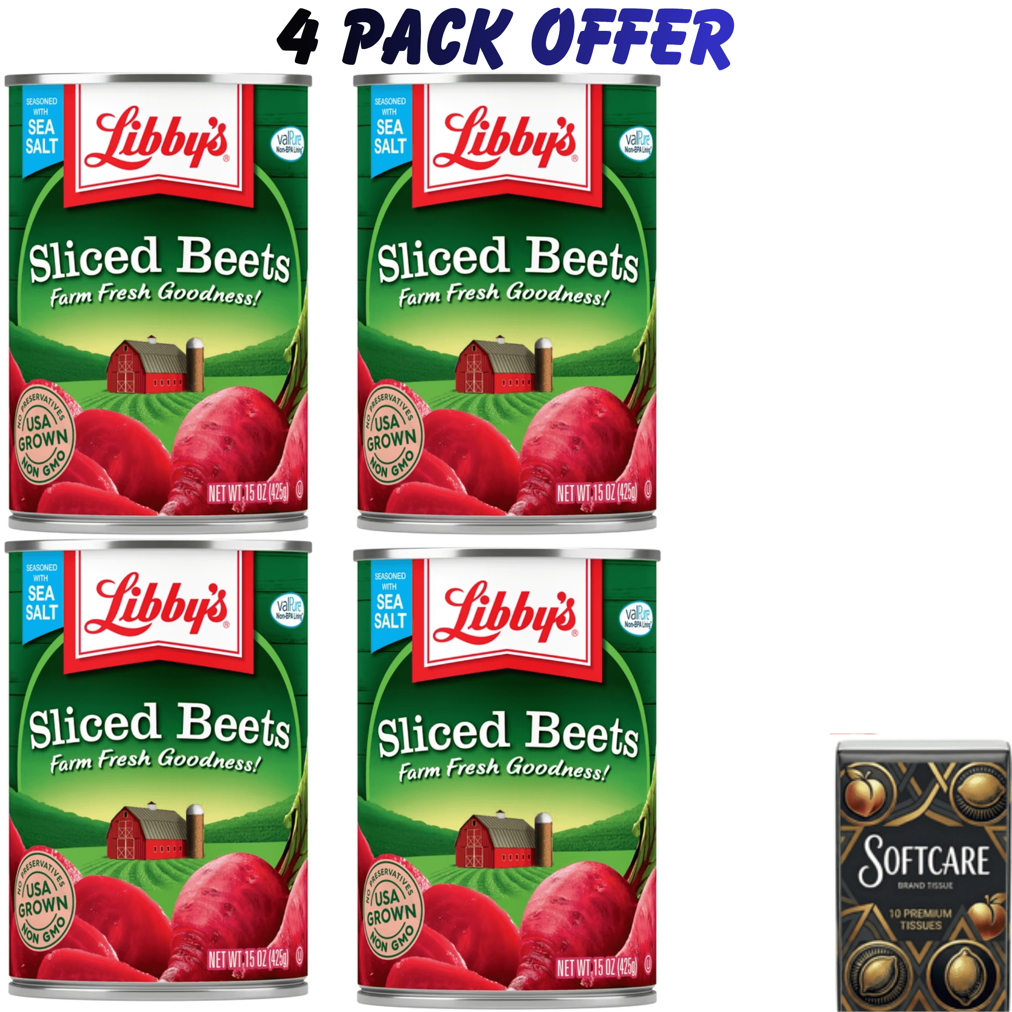Libby's Sliced Beets Farm Fresh Goodness Seasoned With Sea Salt USA Grown Non GMO ValPure Non-BPA Lining 4 Pack 15 oz