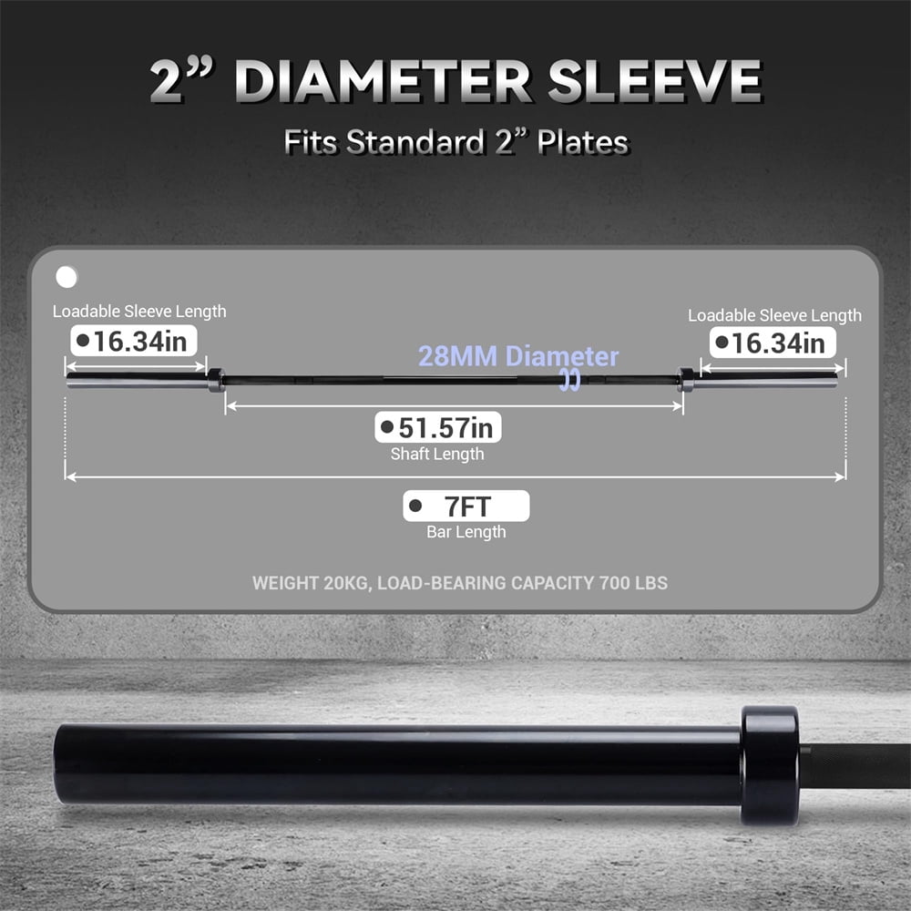 7FT Barbell, Weight Bar For Weightlifting and Powerlifting 45lb, Bar for 700lbs Capacity, Weight Bar Fit 2” Standard Weights