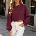 thumbnail image 6 of Women's Plus Size Corduroy Long Sleeve Crew Neck Top Cropped Loose Casual, 6 of 9