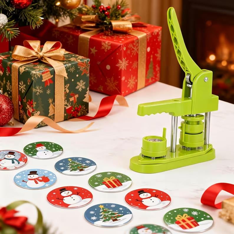 58MM Button Maker Machine，Free Installation of DIY Brooch Badge Button Manufacturer Press, Including 100 Button Parts, 100 Button Back Cover, 100 Round Paper, 100 Clear Film