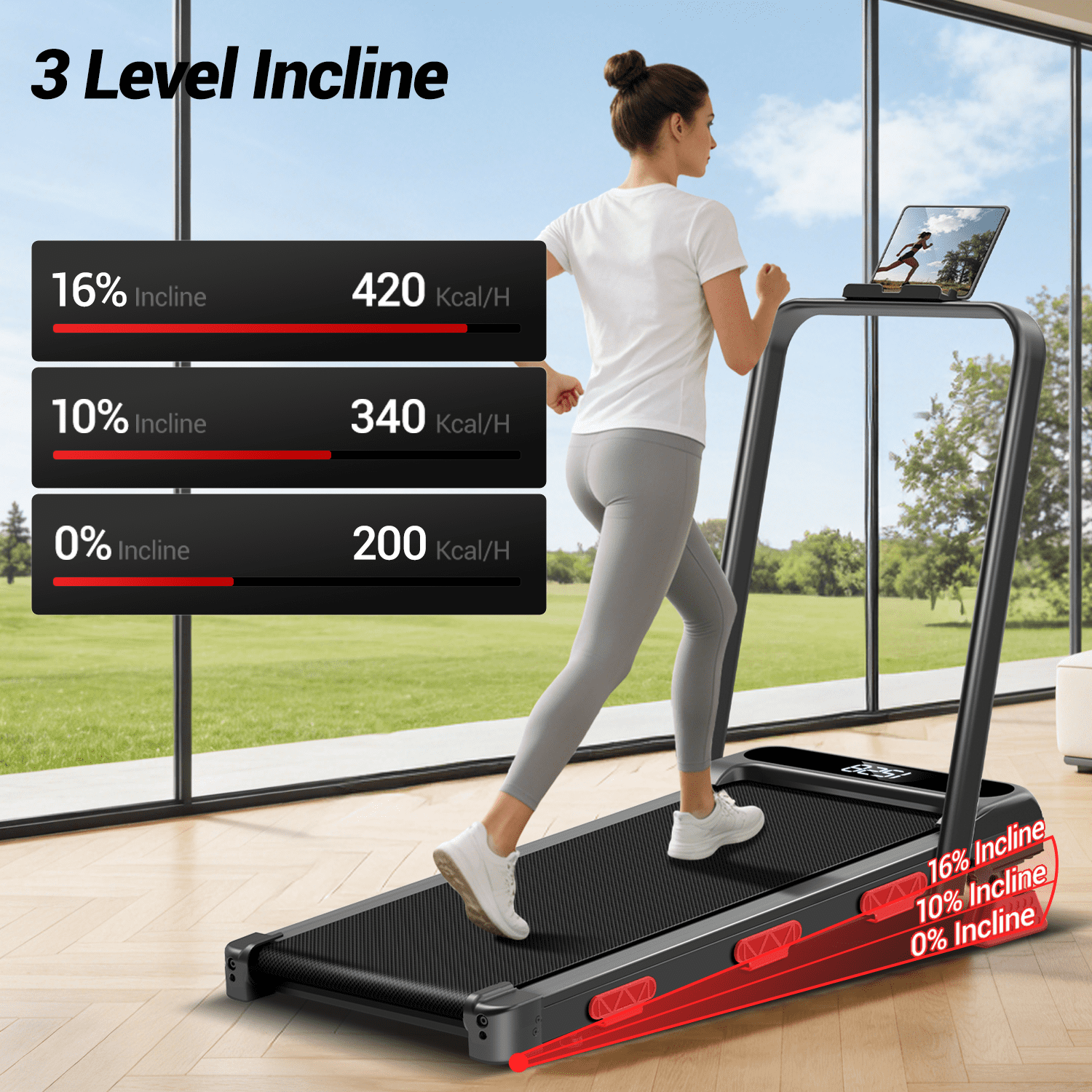 BOGYKIK Walking Pad with 16% Manual Incline, 2.5HP Foldable Under Desk Treadmill for Home Office, 0.6-6.2 MPH, 300 lb Capacity, LED Display