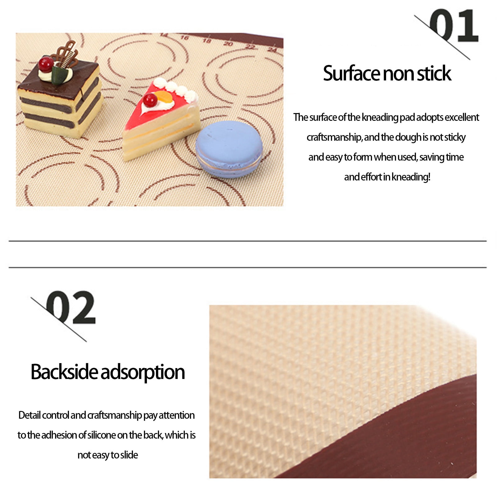 RuiJiao Food-Grade Fiberglass Baking Mat with Non-Slip Backing, Beige, Oven-Safe Dough Rolling Mat for Kitchen Baking, Reusable and Easy Clean, High-Temperature Resistant (40x4cm)