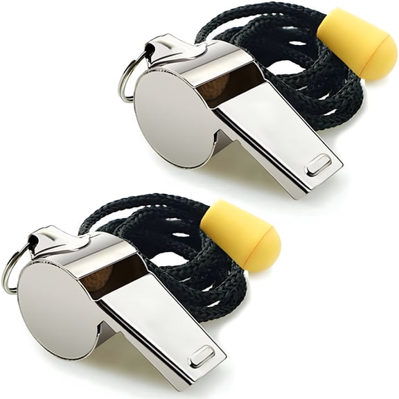 BESTSKY Whistle, 2 Pack Stainless Steel Sports Whistles with Lanyard, Loud Crisp Sound Whistles Great for Coaches, Referees, and Officials