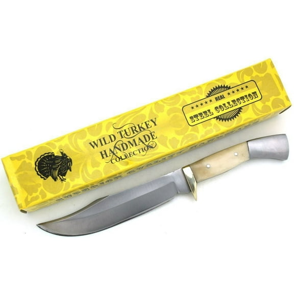 Wild Turkey Handmade Real Bone Handle Full Tang Fixed Blade Hunting Knife