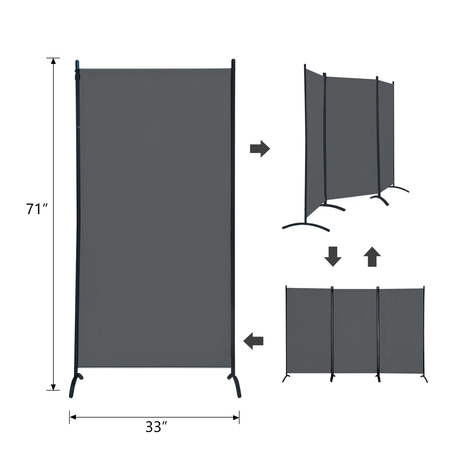 Gaildon 71’’L*99’’W 3-Pane Portable Folding Privacy Room divider,Grey