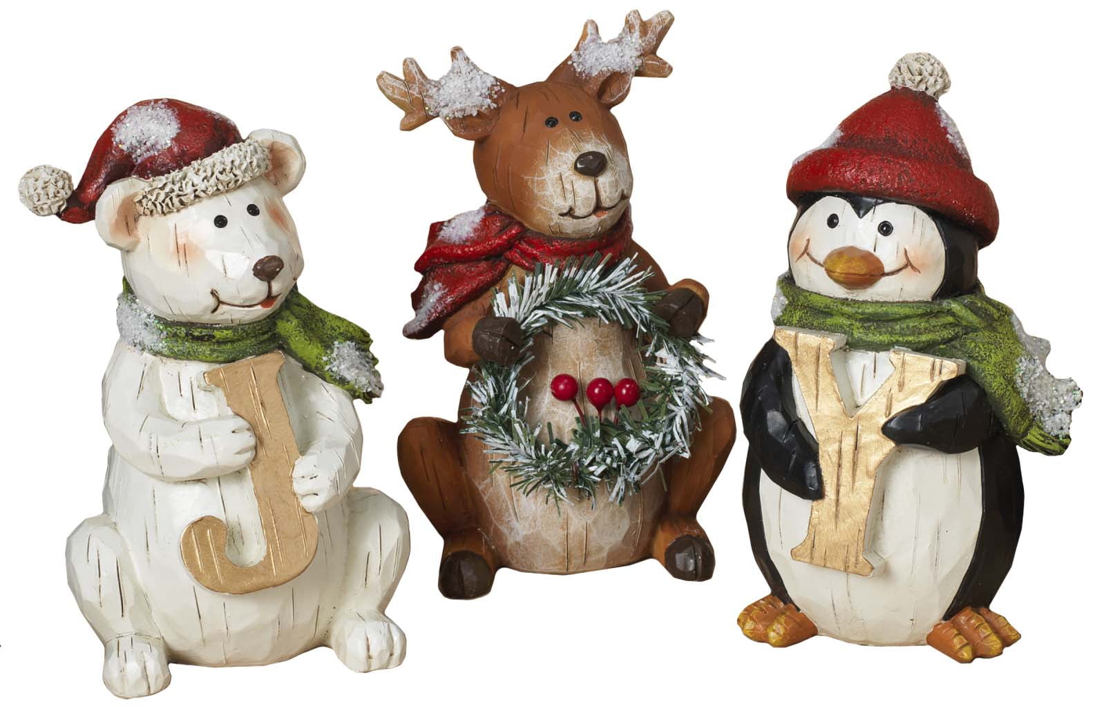 3Pc "JOY" Holiday Resin Animal Figurine Set Christmas Decor Walmart