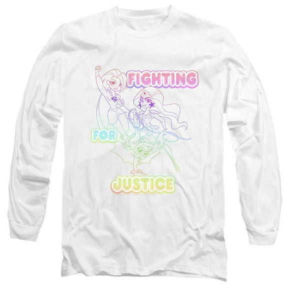 Dc Superhero Girls/Fighting For Justice-Long Sleeve Adult 18/1 White