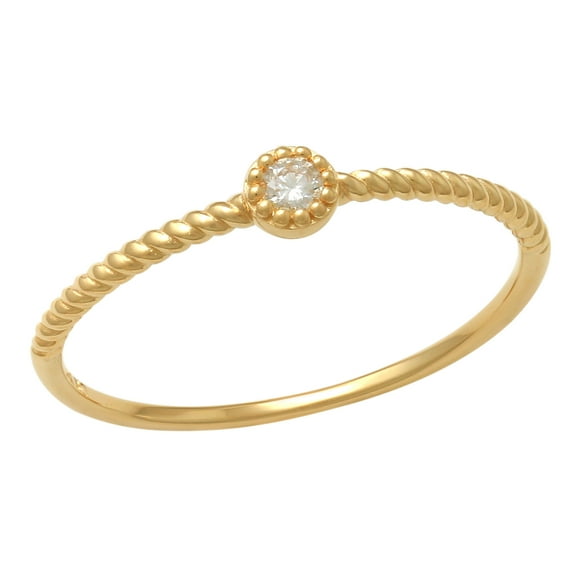 14K REAL Diamond Twist Minimal Band Ring Real Solid Gold Natural Genuine Diamond Daily Simple Band Ring MJR7581Y Yellow Gold