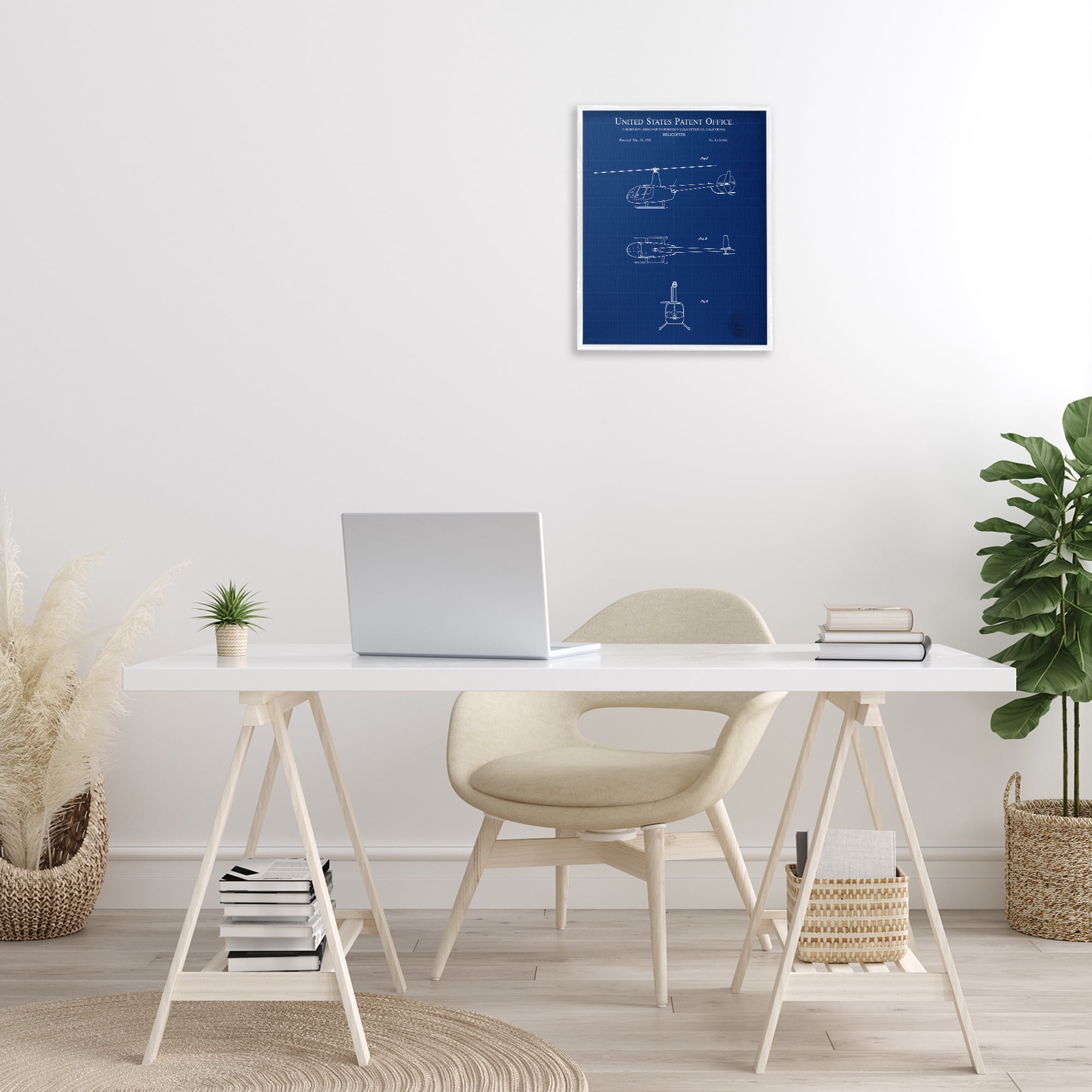 Stupell Industries Detailed Helicopter Blueprint Transportation Painting White Framed Art Print Wall Art, 16 x 20