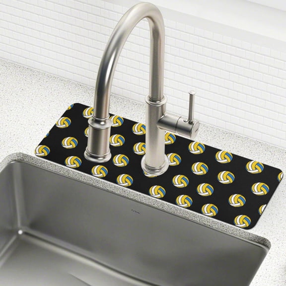 Yayeee Faucet Mat for Kitchen Sink 14.7" Diatomite Long Splash Guard Pad, Black Volleyball Pattern