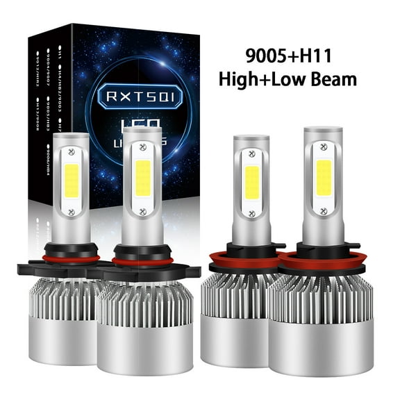 RXTSQI 9005 H11 LED Headlight Bulbs Combo, High Low Beam Replacement, 8000LM 6000K Cool White, 9005/HB3 H11 Headlight LED Bulbs, Pack of 4
