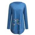 thumbnail image 4 of TSADFHJI Hauts pour Femmes Manches Longues Grande Taille T-Shirts Décontractés Col Rond Raglan Pissenlit Imprimé Manches Longues Blouse Top TTG Bleu, 4 of 4