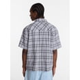 thumbnail image 3 of No Boundaries Textured Plaid Button Front Shirt with Short Sleeves, Men's XS-5XL, 3 of 5