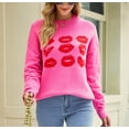 thumbnail image 2 of CEHVOM Chandail Mode Décontracté pour Femmes Couleur Unie Imprimé Saint-Valentin Manches Longues Col Rond Hauts Liquidation, 2 of 8