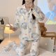 thumbnail image 1 of Conjunto de pijama con estampado de gatos para mujer, ropa de dormir de algodón suave, con cuello vuelto, informal, Kawaii, para otoño y primavera, 1 of 4