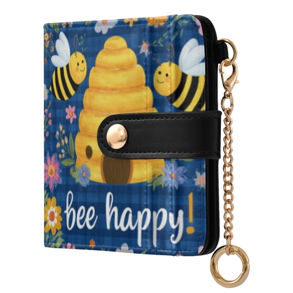 Qxltty Happy Bees Ladies Wallet Rfid Slim Thin Compact Credit Card Women Wallet Zipper Coin Pocket and ID Window for Female Gifts