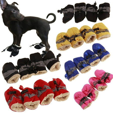 Huepoe 4Pcs Dog Shoes Non-Slip Waterproof Pet Boots  Soft Plush Breathable Puppy Footwear with Elastic Buckle for Indoor Outdoor Walking Rain Snow