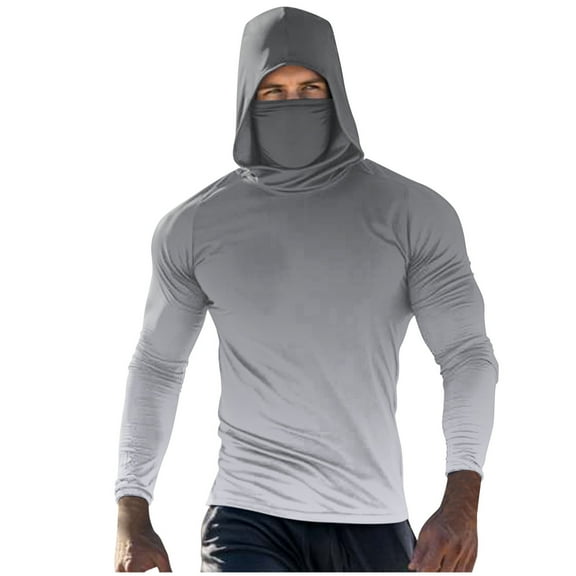Dagegui Men's Pullover Sun Hoodie with Built-In Face Mask Rash Guard UPF Long Sleeve Cooling UV Protection Fishing Shirt Summer Tops Dark Gray M
