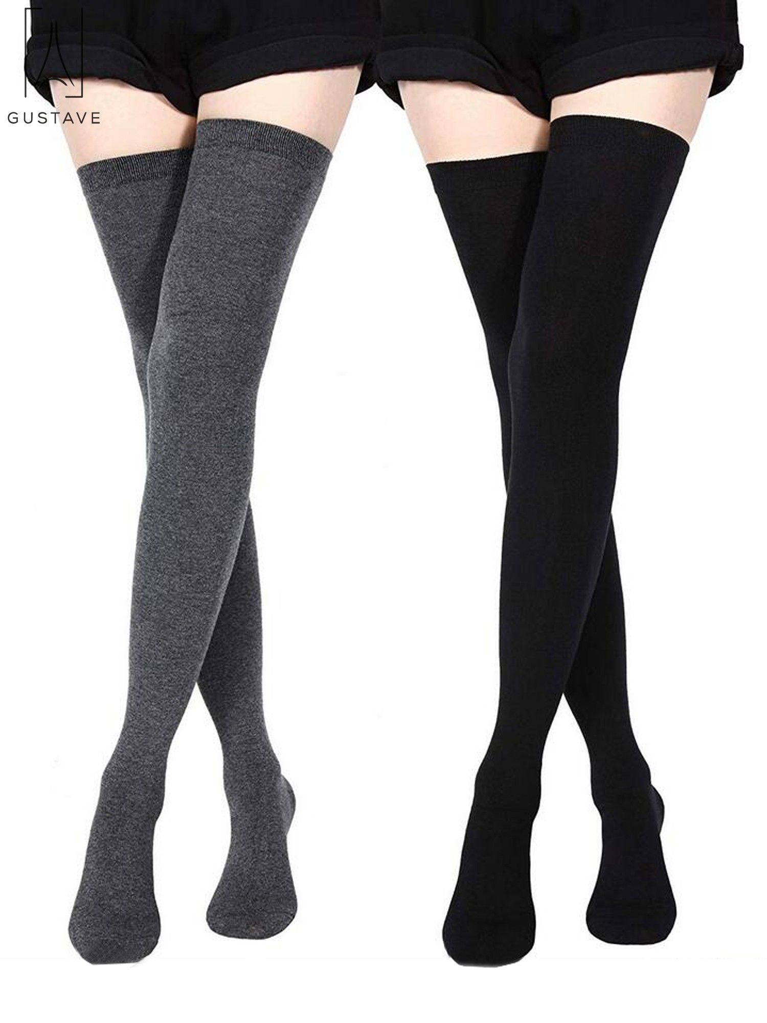 Gustave 2 Paris Women Girl Extra Long Fashion Thigh High Socks over the Knee High Boot Stockings Leg Warmers Lady Party Dress "Gray, 2 Pair" - image 1 of 10