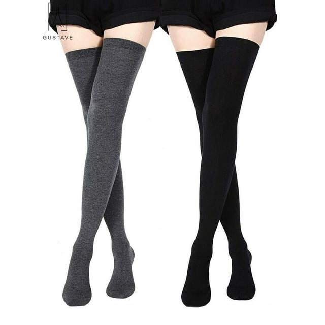 Gustave 2 Paris Women Girl Extra Long Fashion Thigh High Socks over the Knee High Boot Stockings Leg Warmers Lady Party Dress "Gray, 2 Pair"