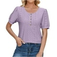 thumbnail image 2 of Fesfesfes Womens Basic Tops Women's Casual Round Neck Sleeve Patchwork Solid Color Loose T-Shirt Top Women's Short Sleeve Tops M(US:6), 2 of 7