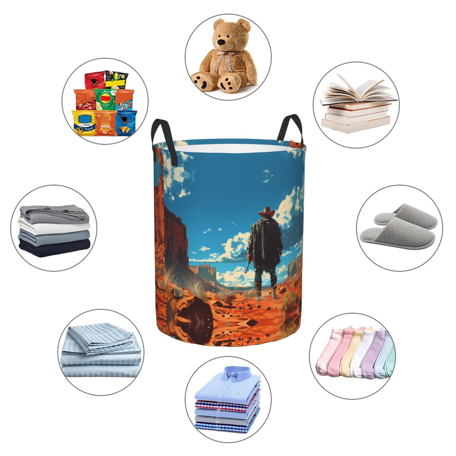 Large Laundry Basket with Handles - Lone Cowboy Desert Scene Kids Baby Dirty Clothes Laundry Hamper for Bedroom Aesthetic