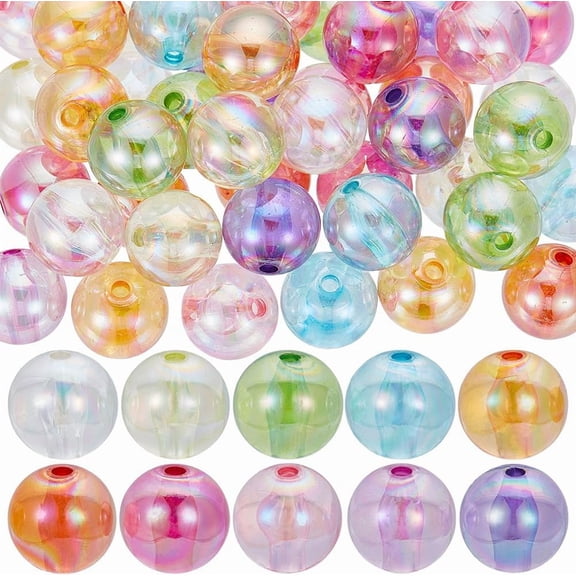 1 Box 10 Colors 60Pcs 16mm Transparent Acrylic Beads Bubblegum Beads Bulk Chunky Pink Green Blue Plastic Ball Crystal Candy Round Beads for Beadable Pens Crafts Bracelet Necklace Women Adult