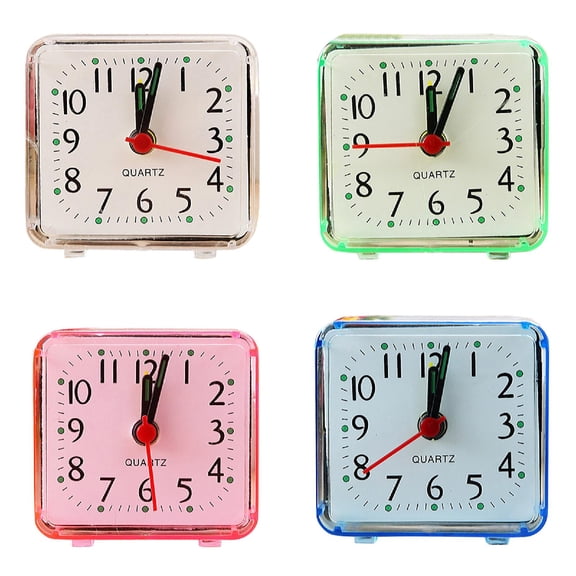 JNHKLASR 4PCS Transparent Silent Mini Square Alarm Clock,Quartz Stone Dial,Battery Version,for Desk,Table,Bedroom,Elderly,Home Decor