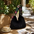 thumbnail image 5 of Kmonabie Handmade Knitted Shoulder Bag, Colorful Floral Strap Woven Tote Summer, Bohemian Crochet Beach Bag for Women Travel Market, Black, 5 of 5