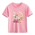 thumbnail image 4 of Kids Graphic Print Short Sleeve Tee - Rabbit Bunny Design Cotton T-Shirt for Boys Girls Pink 5-6 Years, 4 of 6