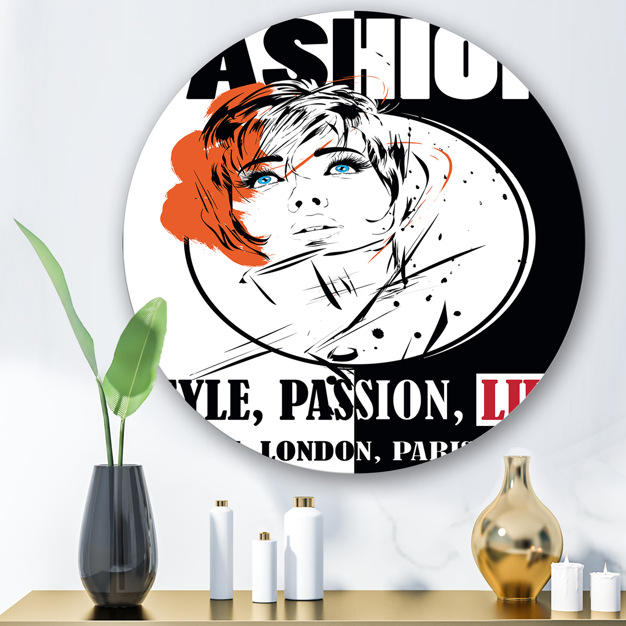 Designart 'Style Passion Life Fashion Woman IV' Vintage Circle Metal Wall Art 23x23 - Disc of 23