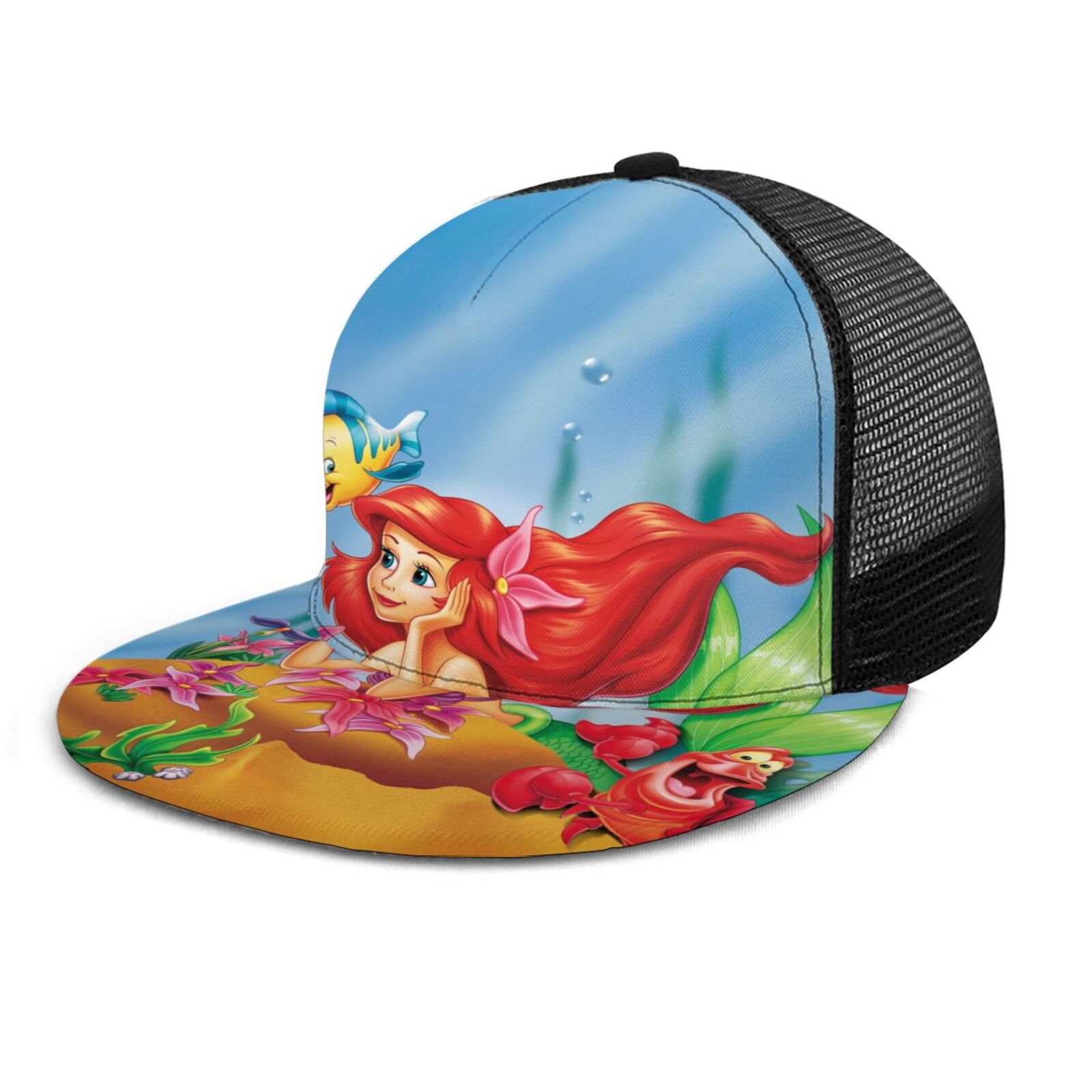 Flat Billed Trucker Hat Mesh Back 