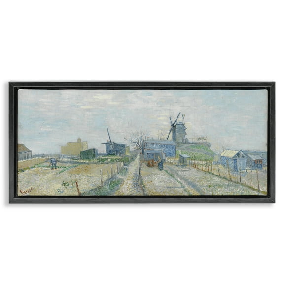 Stupell Industries Classic Van Gogh Vegetable Gardens Landscape & Nature Painting Black Floater Framed Canvas Art Print Wall Art, 25 x 11