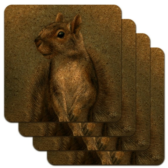 Mischievous Squirrel Low Profile Novelty Cork Coaster Set