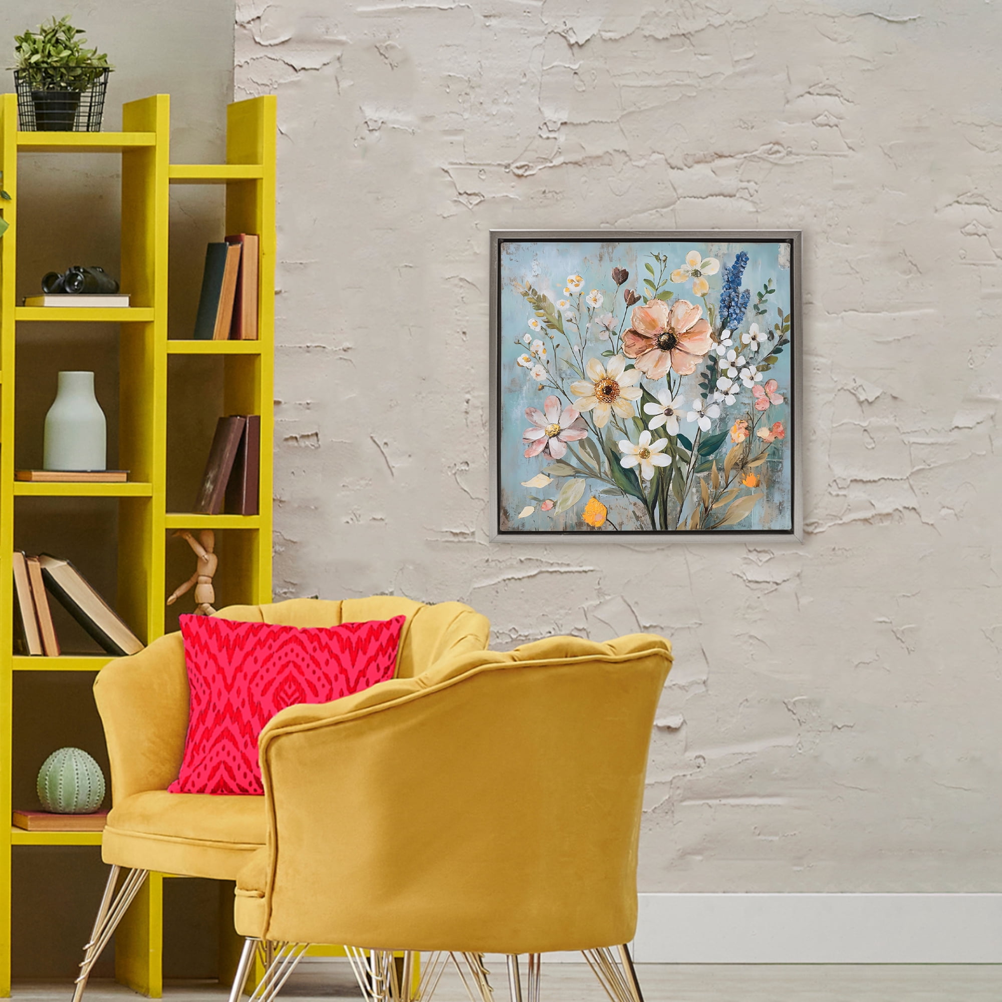 Stupell Industries Wildflower Mix Spring Bouquet Gray Framed Floater Canvas Wall Art, design by Creative Studio