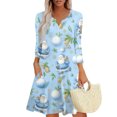 thumbnail image 2 of Christmas Dresses for Women Women's Christmas Printed Fashionable V-neck Button Seven Part Cuff Pocket Dress for Holiday Party,Sky Blue,XL, 2 of 5