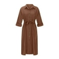 thumbnail image 6 of Women's Long Sleeve Button Down Dress Casual Loose Tie Waist Adjustable Sleeve Length Midi Dresses Khaki, 6 of 6