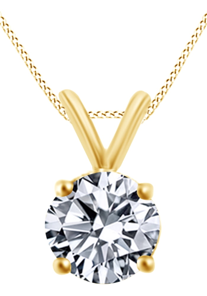 Round Cut Natural Diamond Solitaire Pendant Necklace In 14K Solid White Gold (0.75 Ct ) by Jewel Zone US